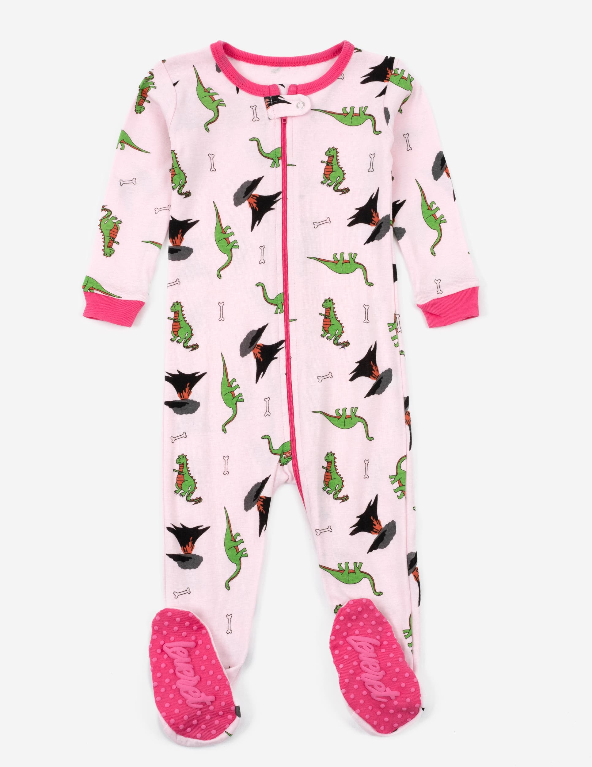 Leveret Kids'  Footed Printed Cotton Matching Family Pajamas, Coordinated Prints In Pink