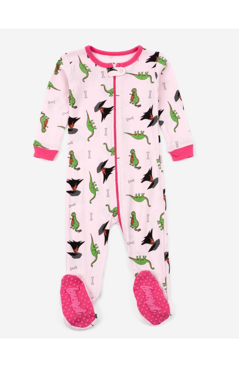 Leveret Footed Printed Cotton Matching Family Pajamas, Coordinated Prints, Main, color, Pink Dinosaur