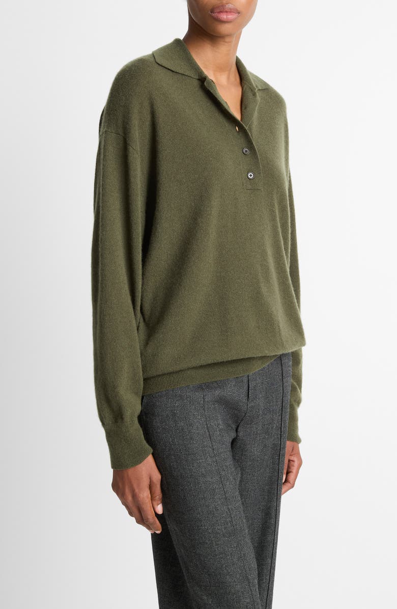 Vince Cashmere & Silk Polo Sweater, Alternate, color, Herba