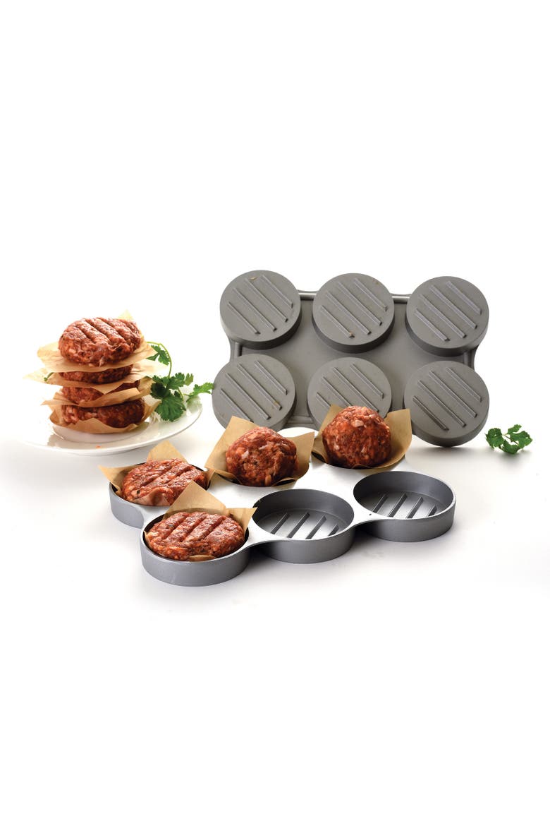 Nonstick Cast Aluminum Mini Burger Press, Makes 6 Sliders, Alternate, color, Silver
