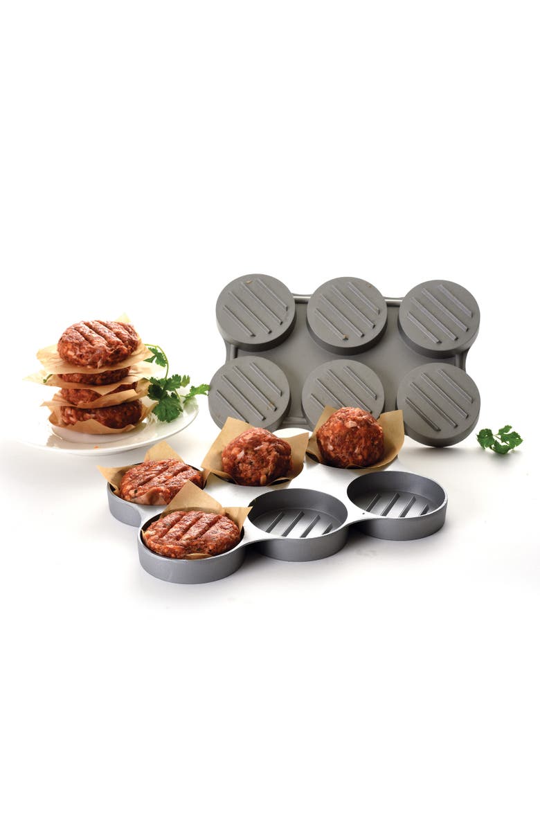 Norpro Nonstick Cast Aluminum Mini Burger Press, Makes 6 Sliders, Alternate, color, Silver