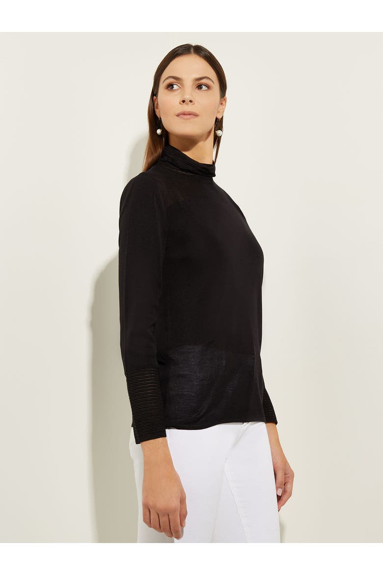 Sheer Inset Turtleneck, Alternate, color, Black