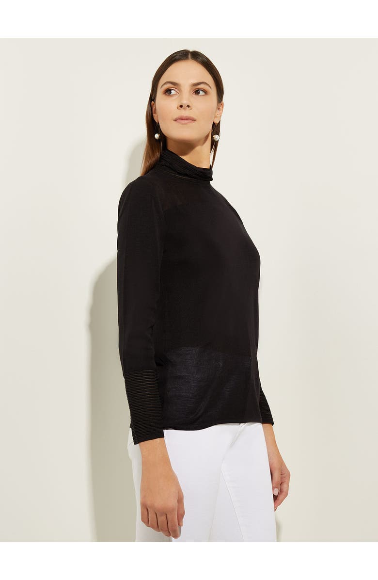 Misook Sheer Inset Turtleneck, Alternate, color, Black