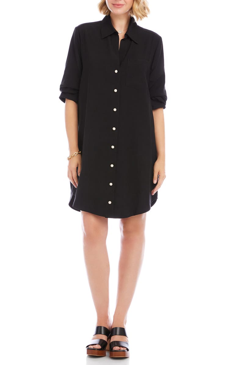 Karen Kane Ruched Sleeve Shirtdress, Main, color, Black