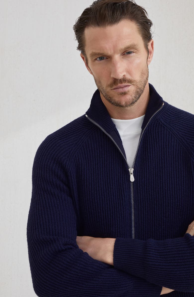Brunello Cucinelli Zip-front cardigan, Alternate, color, Navy Blue