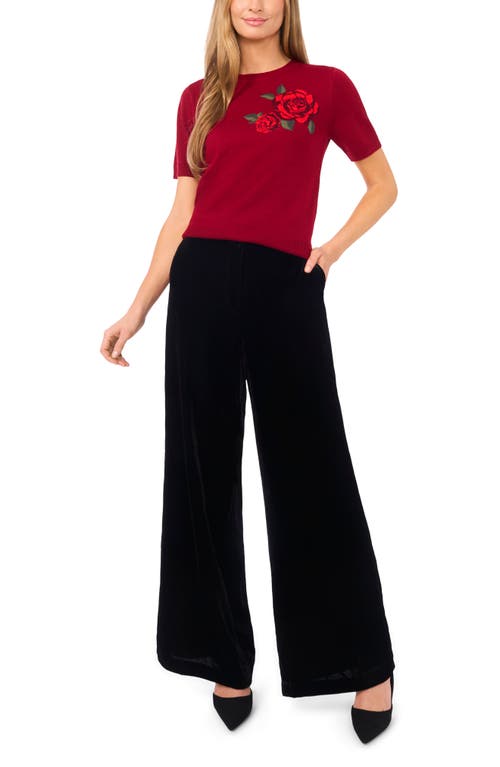 Ted Baker Nora Intarsia Rose Short Sleeve Sweater In Red