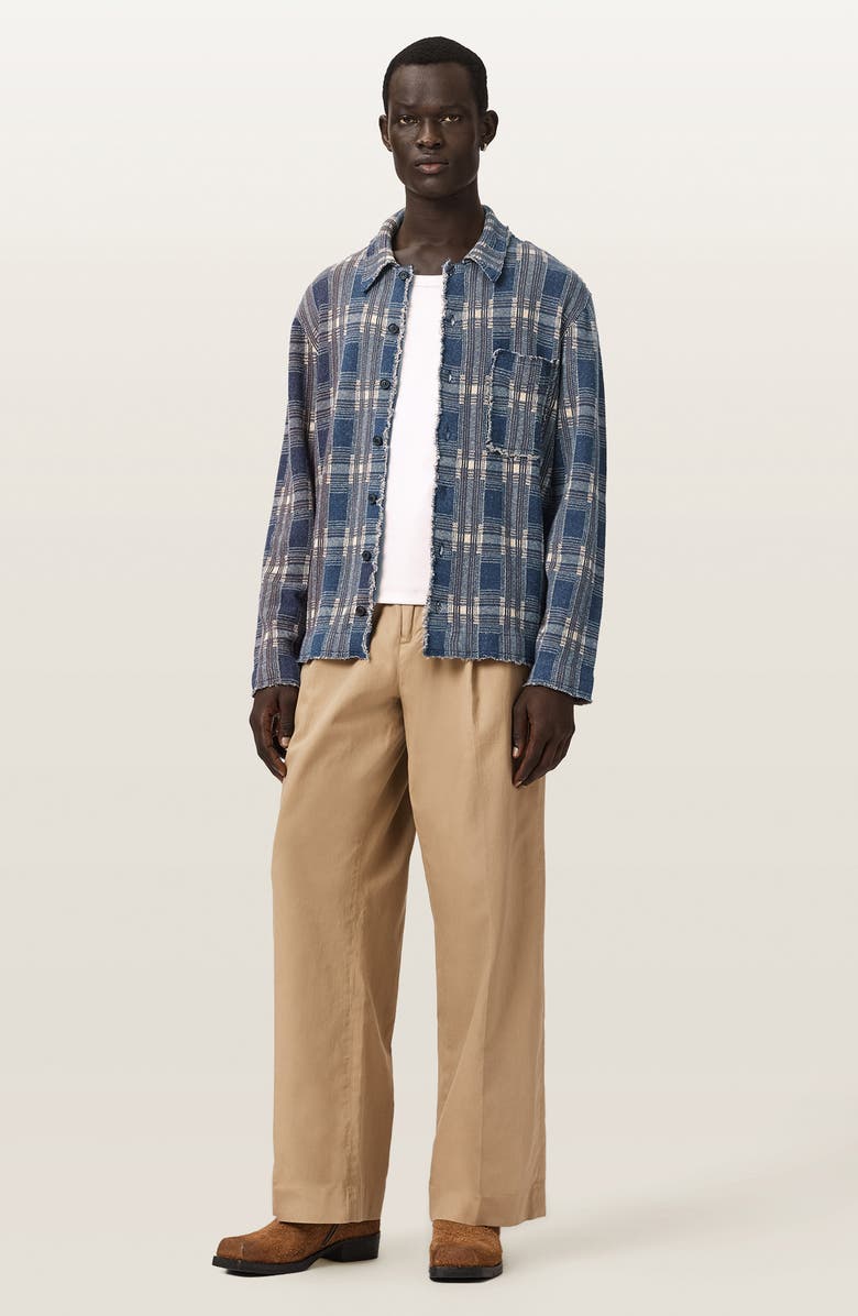 AllSaints Troppo Plaid Frayed Trim Button-Up Shirt, Alternate, color, Moonstone Blue
