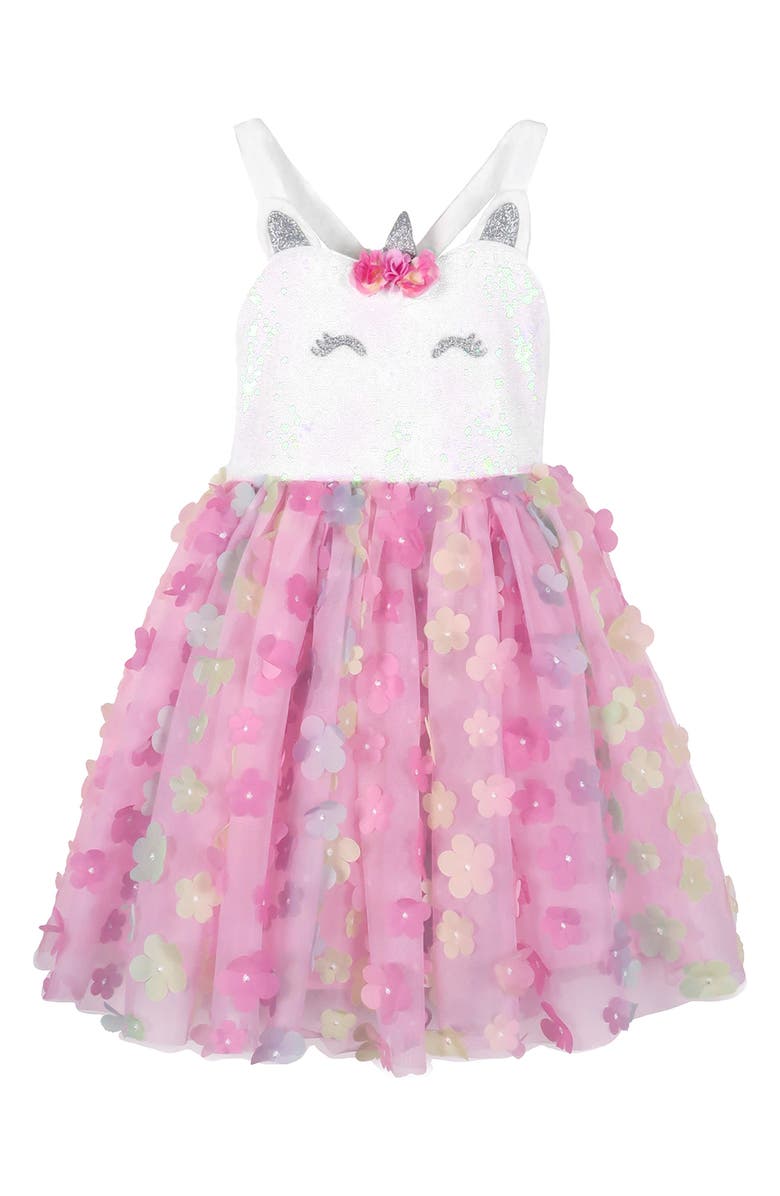 Zunie Kids' Unicorn Sequin Bodice Party Dress, Main, color, 