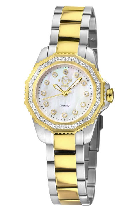 Cortina Mother-of-Pearl Diamond Two-Tone Bracelet Watch, 30mm - 0.144ct.