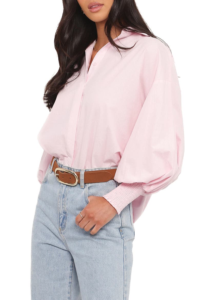 Carys Smocked Cuff Cotton Poplin Button-Up Shirt, Alternate, color, PALE PINK