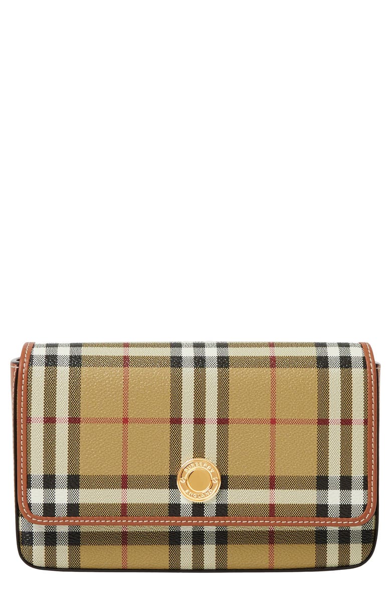 Burberry Hampshire Check Coated Canvas Crossbody Bag, Main, color, Vintage Check/ Briar Brown