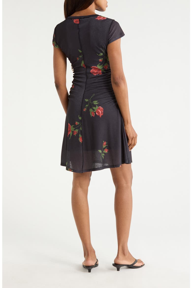 Cap Sleeve Crewneck Textured Dress, Alternate, color, EVENING ROSES