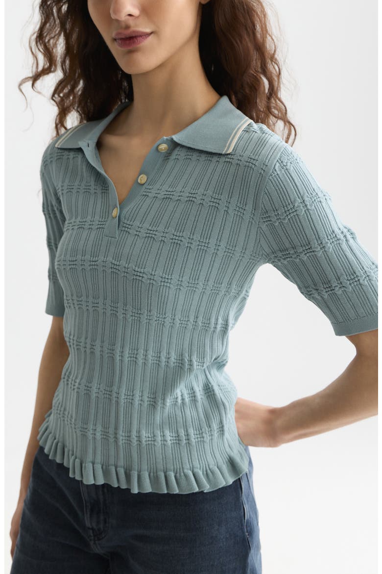 Ripple Stitch Knit Polo Top, Alternate, color, ARONA