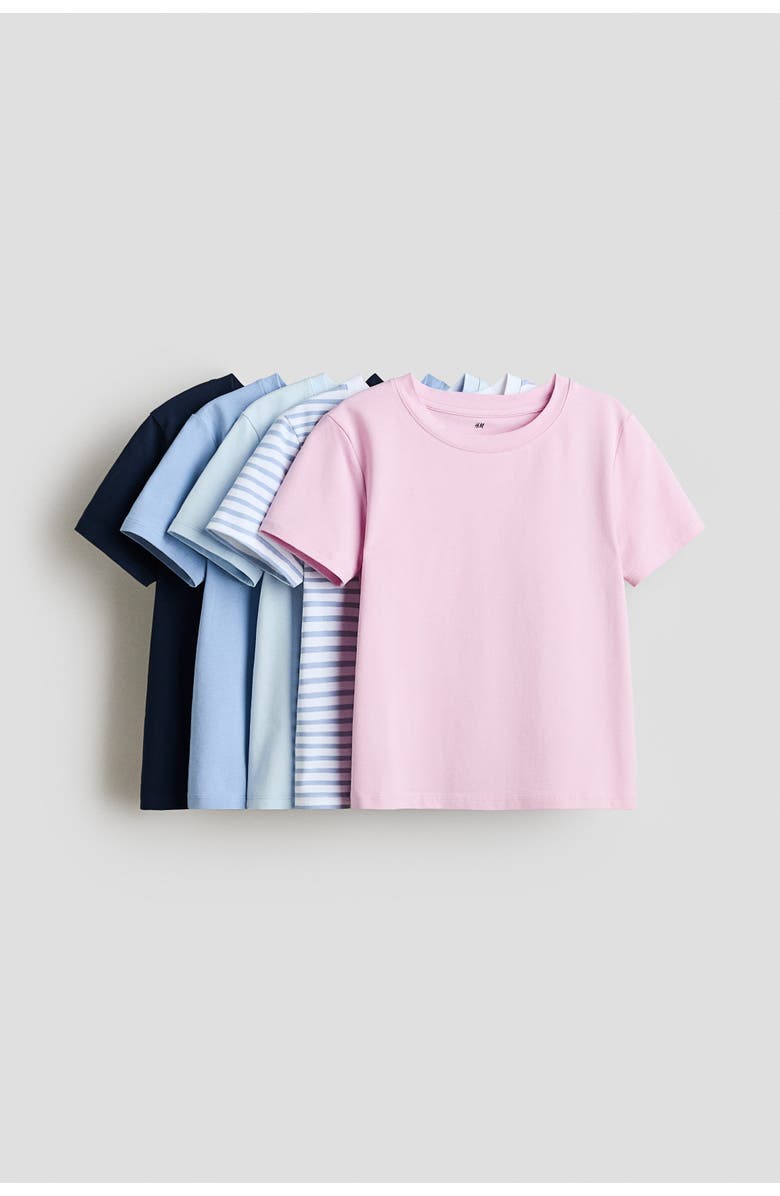H&M 5-pack Cotton T-shirts, Main, color, Light Pink/Blue