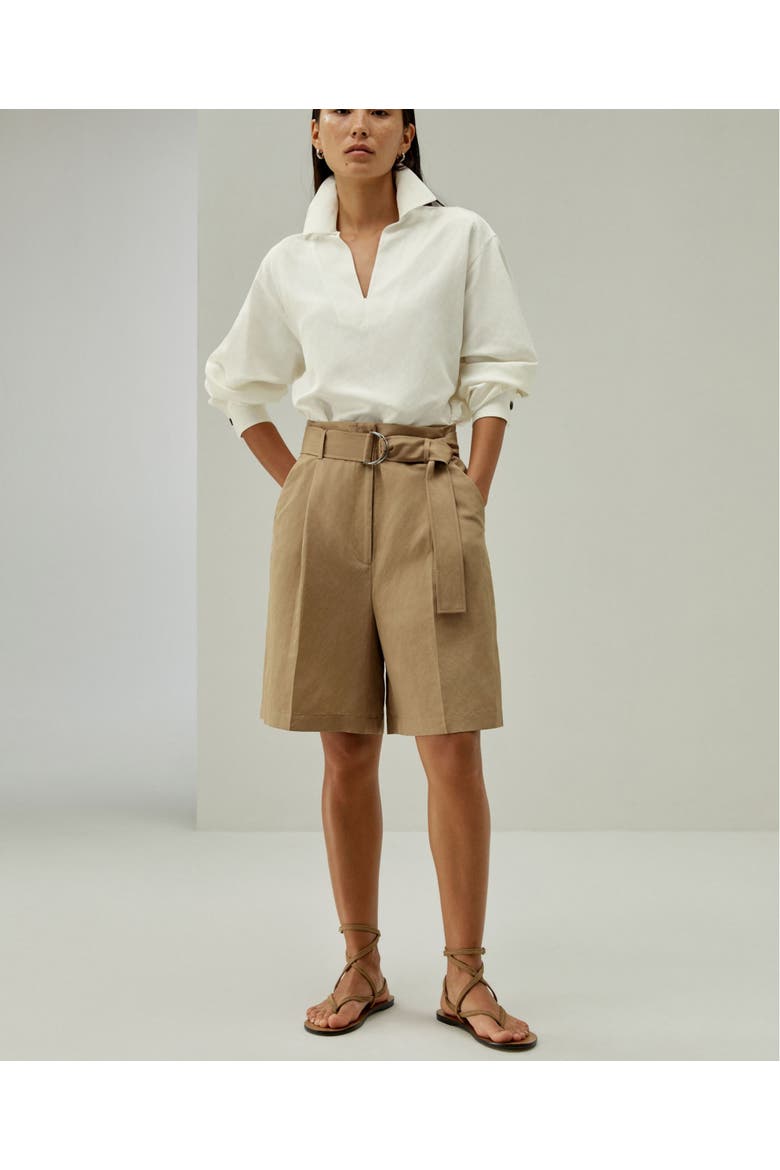Women's Chic Silk-Linen Blend Bermuda Shorts, Alternate, color, Oak