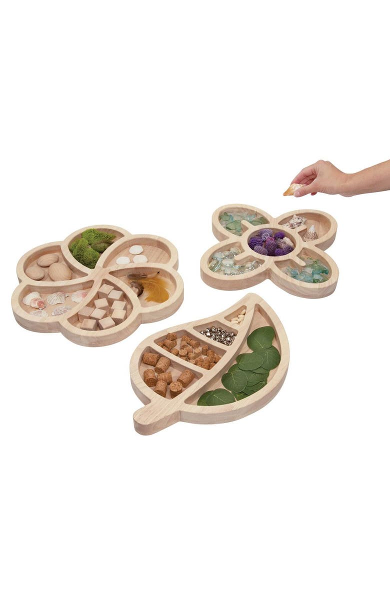 Kaplan Early Learning Company Loose Parts Organic Wooden Trays - Set of 3, Alternate, color, Beige