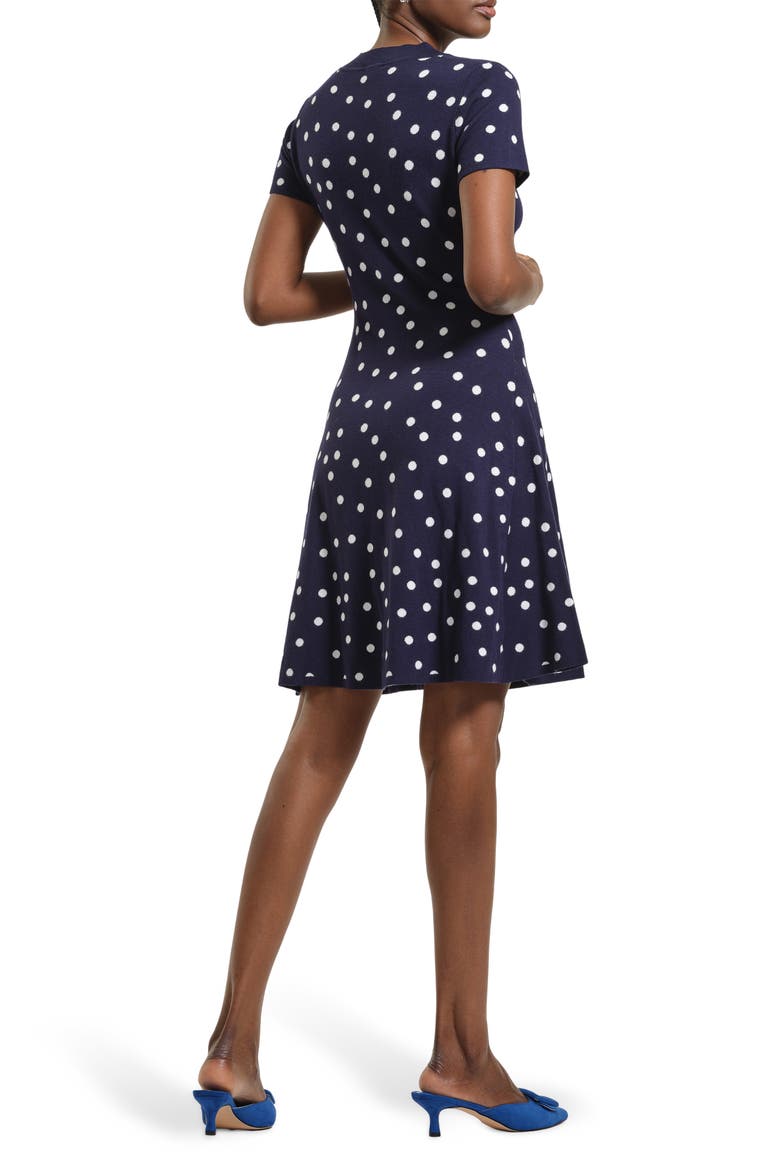 Polka Dot Fit & Flare Sweater Dress, Alternate, color, NAVY/ WHITE