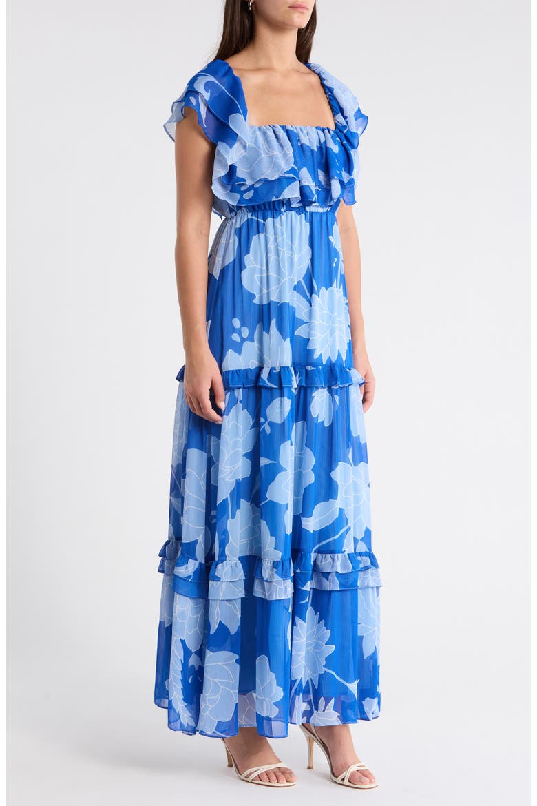 Floral Off the Shoulder Tiered Maxi Dress, Alternate, color, COBALT-BLUE
