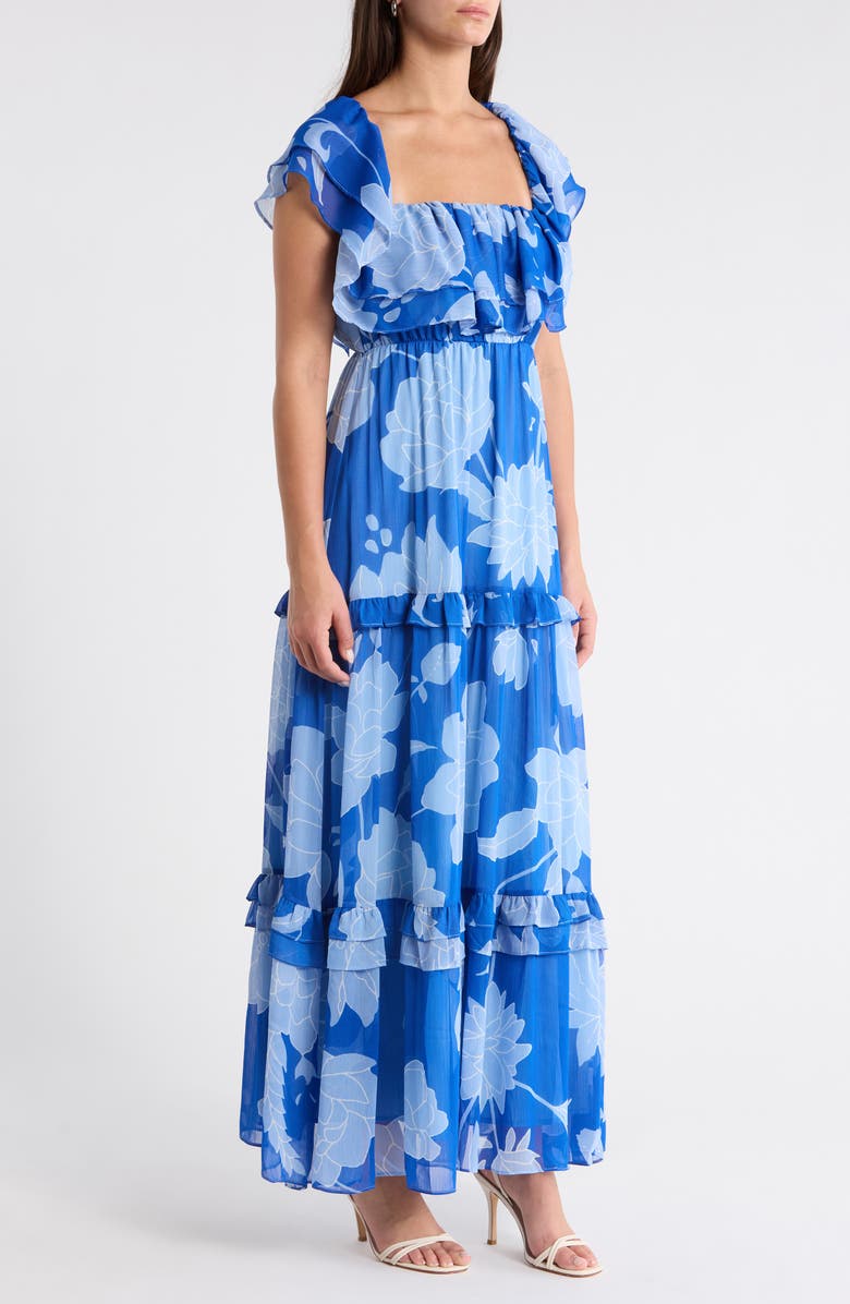 SUGARLIPS Floral Off the Shoulder Tiered Maxi Dress, Alternate, color, Cobalt-Blue