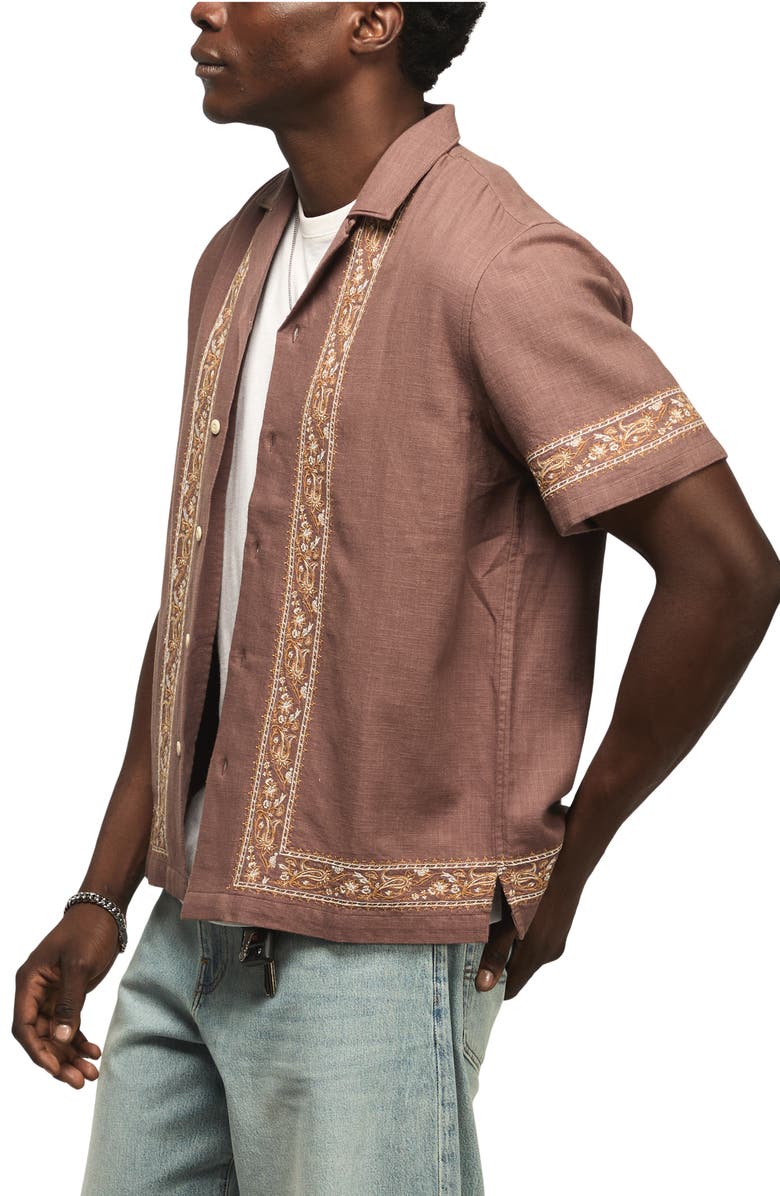 Lucky Brand Embroidered Cotton Blend Camp Shirt, Alternate, color, 