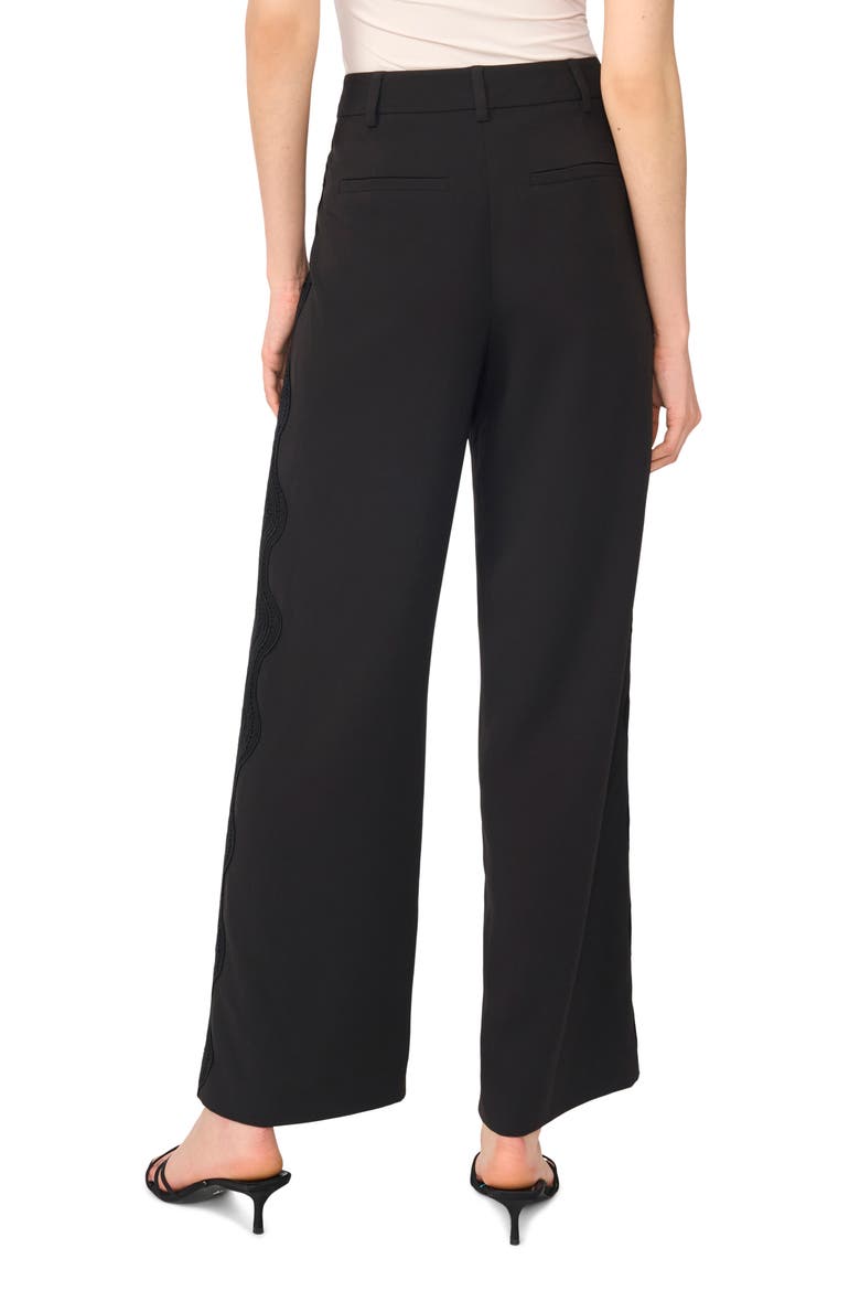 Scallop Embroidered High Waist Wide Leg Trousers, Alternate, color, RICH BLACK