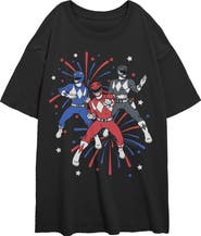 Power Rangers Junior's Classic Fireworks Trio Short Sleeve Oversized T-Shirt