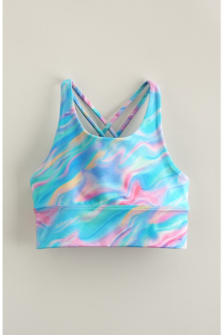 Kids' Strappy Seamless Bra, Main, color, TEAL TINT MOODY WAVES PRINT