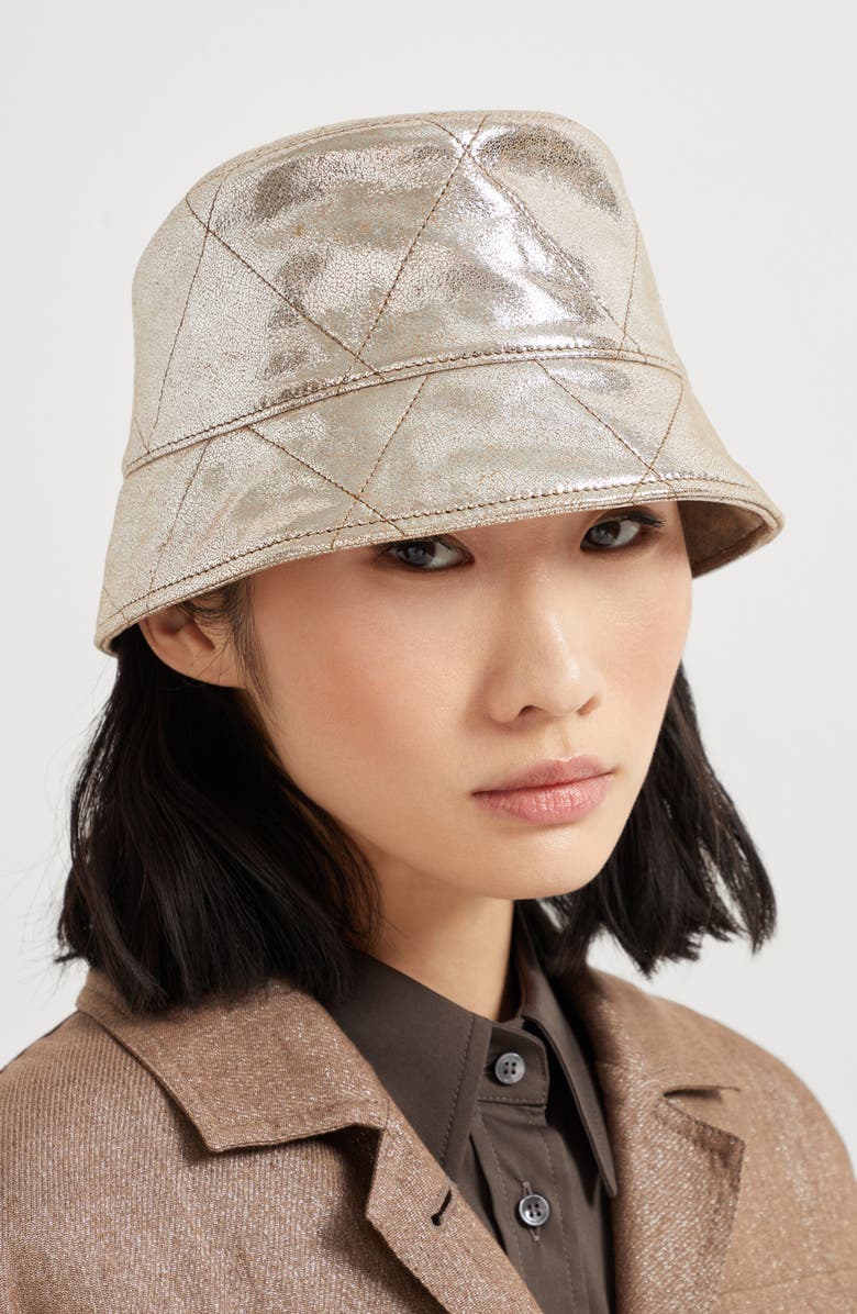 Brunello Cucinelli Lamé nappa Bucket hat, Alternate, color, Silver