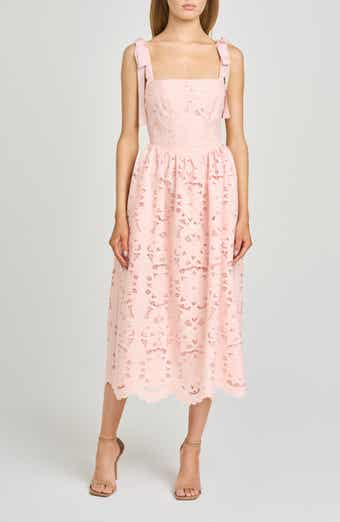 Kassi Floral Embroidered Tie Shoulder Cotton Midi Dress