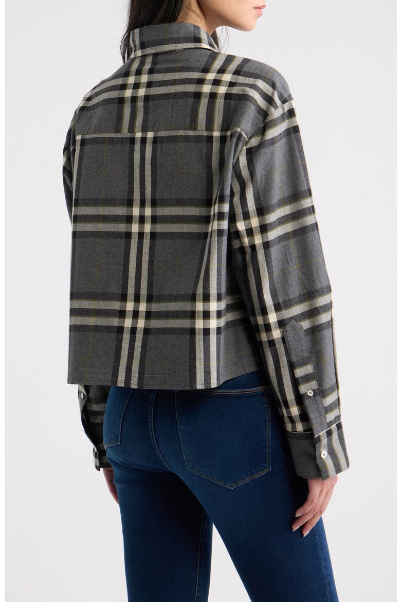Plaid Cropped Cotton Shirt, Alternate, color, CHARCOAL PLAID