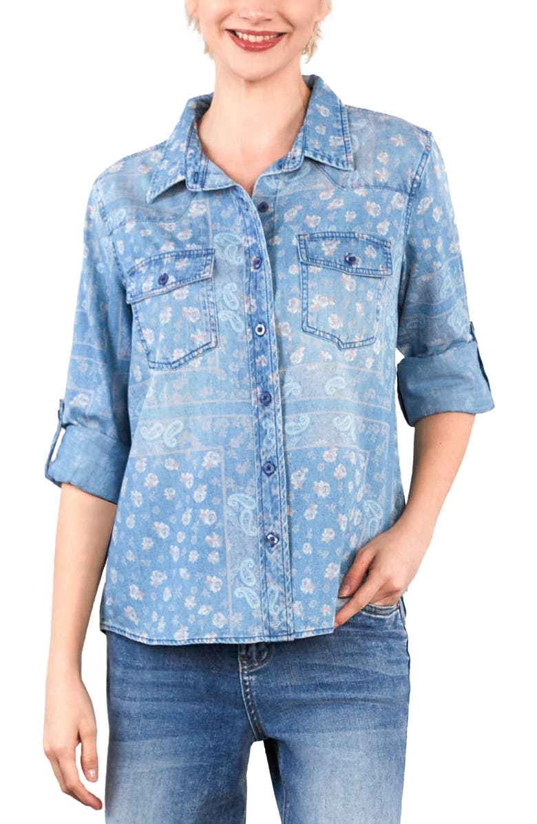 Billy T Bandana Print Short Sleeve Button-Up Shirt, Alternate, color, Pink Handkerchief