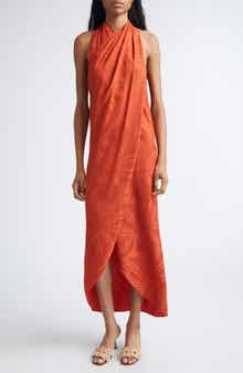 Silent Water Palm Jacquard Drape Satin Top