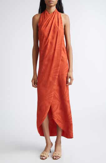Silent Water Palm Jacquard Drape Satin Top