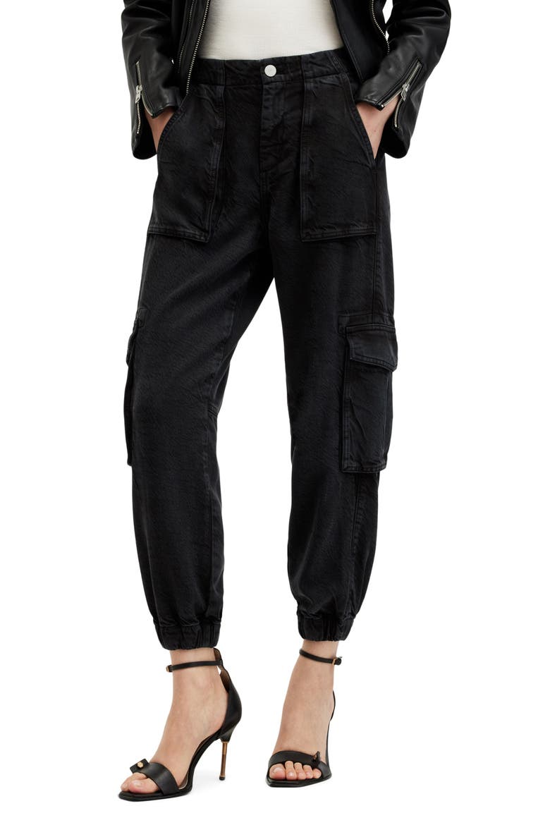 Frieda Twill Cargo Joggers, Main, color, BLACK