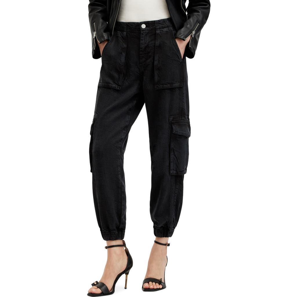 Allsaints Frieda Twill Cargo Joggers In Black