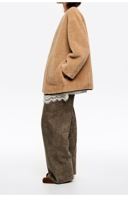 Bimba Y Lola Reversible Fur Coat With Crew Neckline In Brown