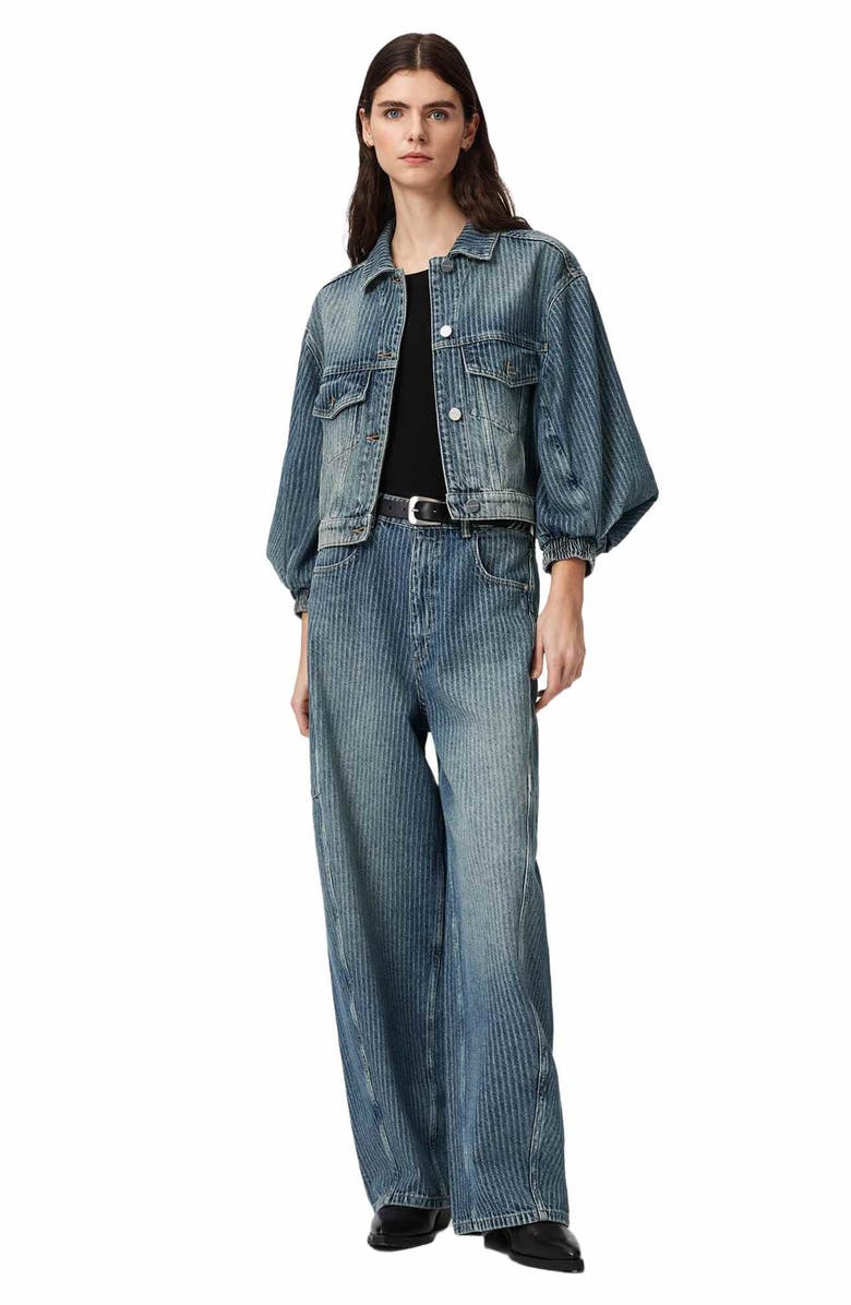 AllSaints Luca Stripe Denim Jacket, Alternate, color, Titan Blue