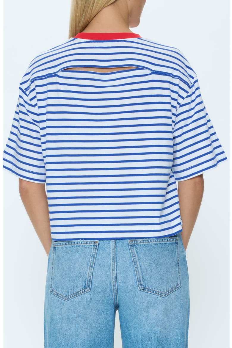Mae Stripe Cotton Back Cutout Crop T-Shirt, Alternate, color, MARITIME RED