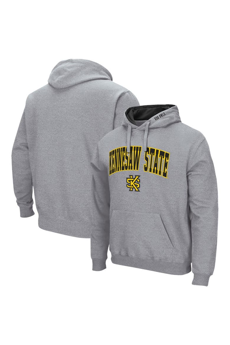 Men's Colosseum Heathered Gray Kennesaw State Owls Arch and Logo Pullover Hoodie, Main, color, Heather Gray