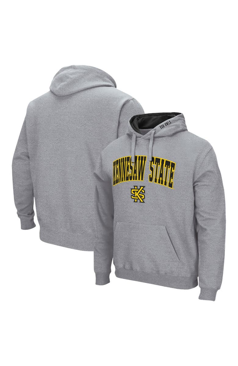 COLOSSEUM Men's Colosseum Heathered Gray Kennesaw State Owls Arch and Logo Pullover Hoodie, Main, color, Heather Gray