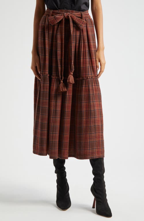 MILLE Franoise Floral Stripe Cotton Skirt in Fireside Plaid 