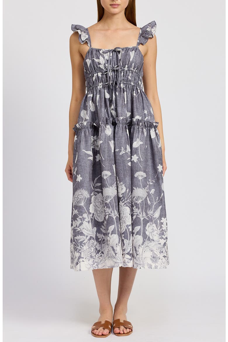 Sydney Floral Tiered Midi Sundress, Main, color, WASHED BLUE IVORY