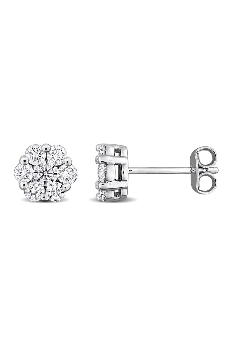 Lab-Grown Diamond Floral Stud Earrings, Main, color, Sterling Silver