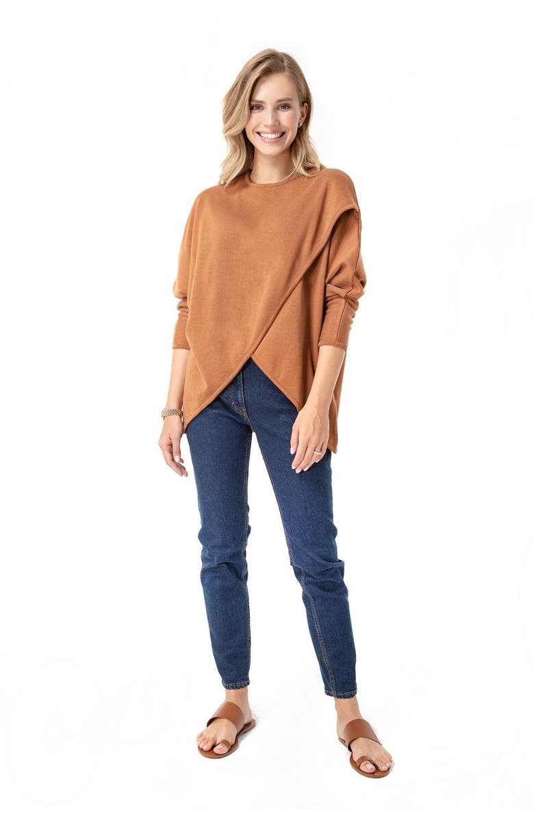 Accouchée Let Loose Crossover Long Sleeve Maternity/Nursing Knit Top, Alternate, color, Toffee