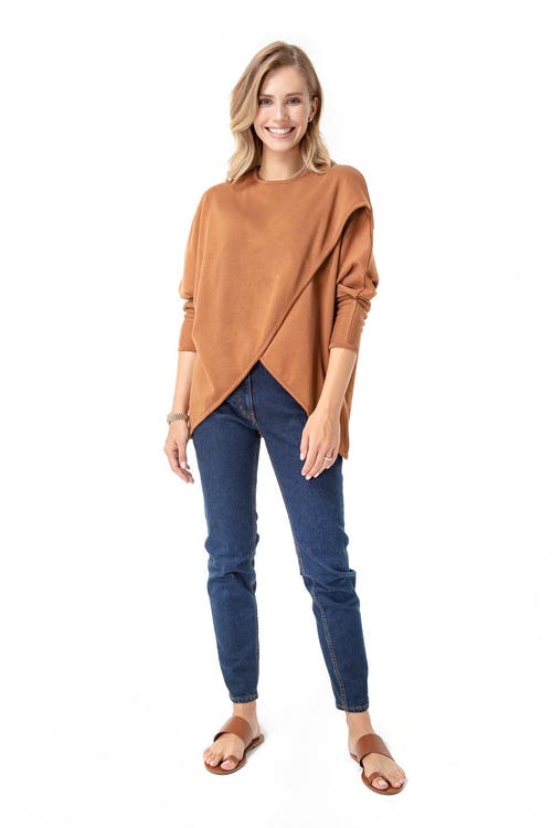 Accouchée Let Loose Crossover Long Sleeve Maternity Nursing Knit Top In Brown