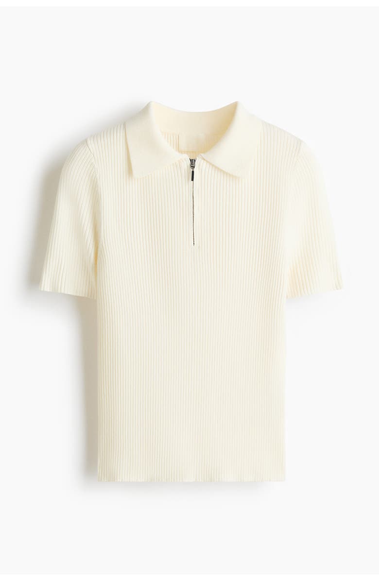 H&M Rib-knit Collared Top, Main, color, Cream