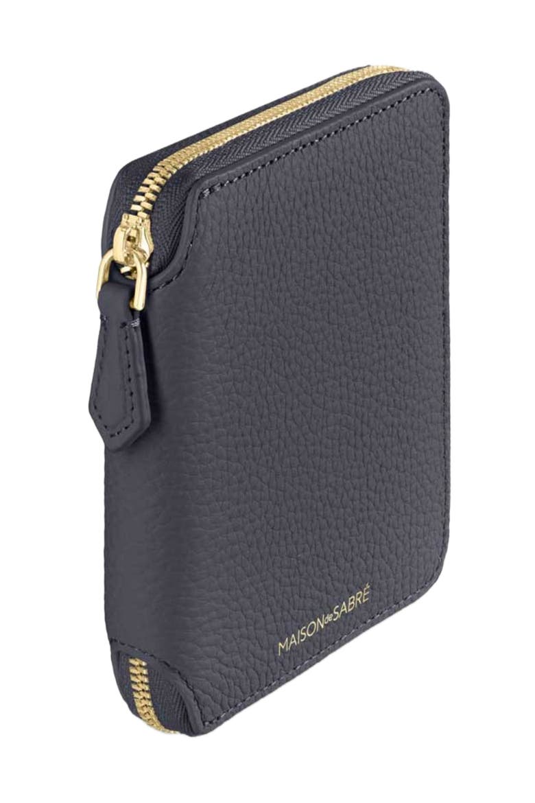 Small Leather Zip Around Wallet, Alternate, color, Graphite Sky