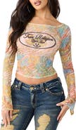 True Religion Butterfly Logo Boat Neck Lace Top