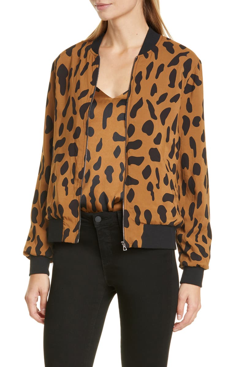 L'AGENCE Ollie Cheetah Print Silk Bomber Jacket, Main, color, 
