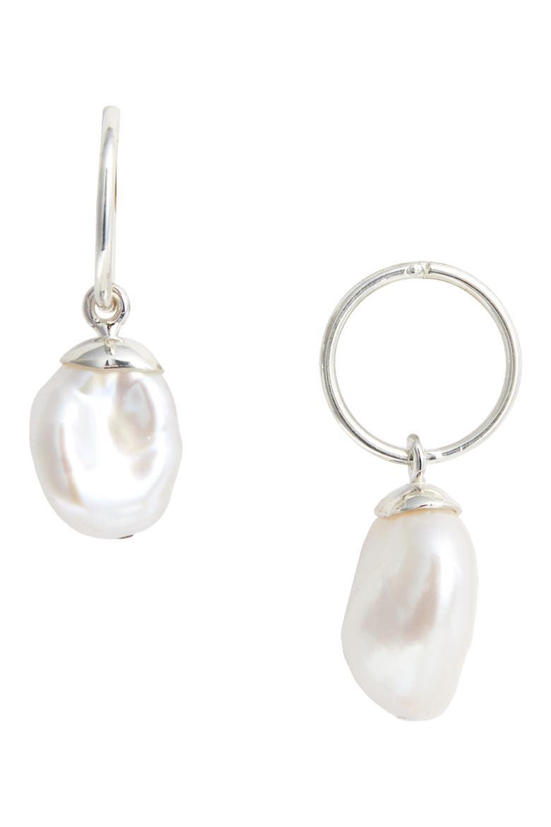 Baroque Cultured Freshwater Pearl Endless Hoop Earrings, Main, color, SILVER